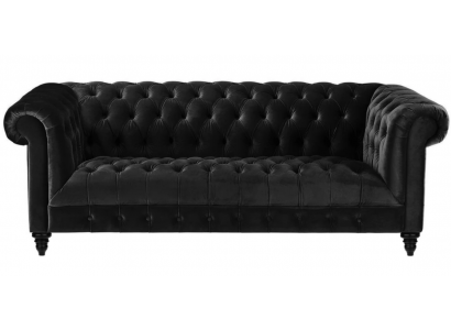Zwarte fluwelen bank Luxe gestoffeerde Chesterfield meubelbank met knopen voor drie personen